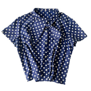 blouse marine en coton a pois blancs 60s