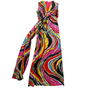 Robe longue jersey imprimée psychedelic 70s