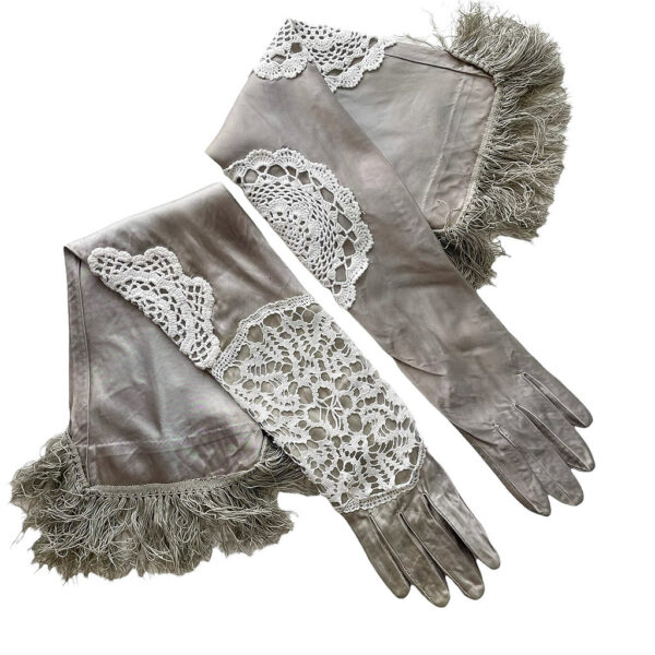 gants longs satin gris perle