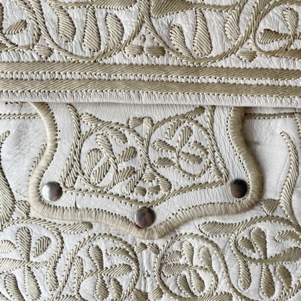 sac afghan blanc cuir vintage