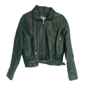 blouson cuir vert vintage 80s