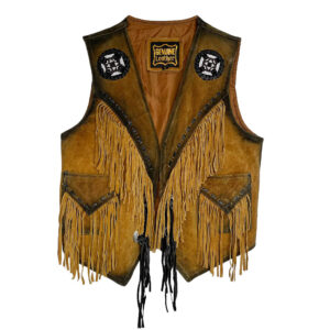 gilet daim bicolor franges vintage