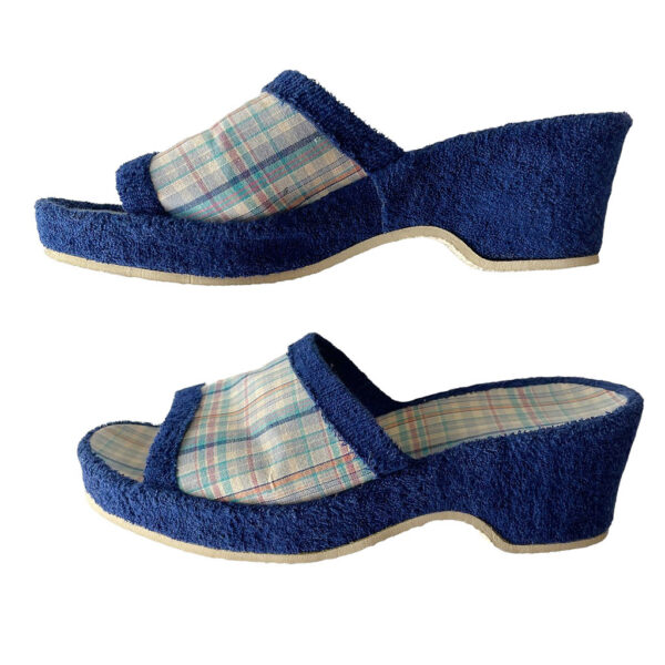 mules eponge coton bleues vintage