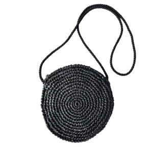 sac bandouilliere noir paille vintage