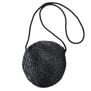 sac bandouilliere noir paille vintage