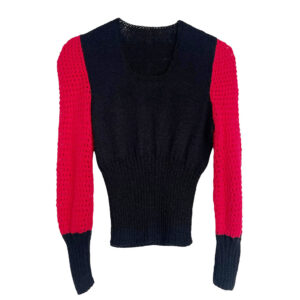 pull tricot laine rouge et noir vintage