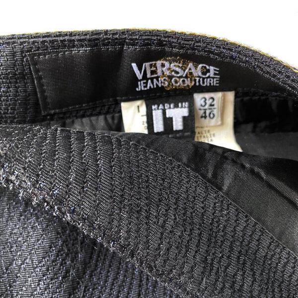 Jupe droite fendue Versace noire et or vintage elephant paris