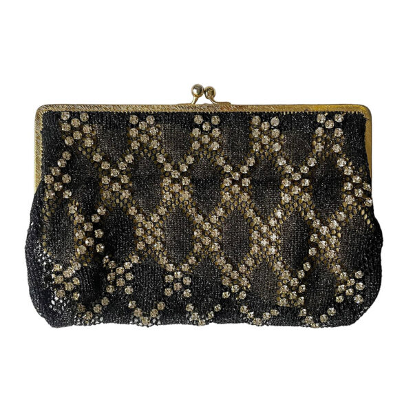 pochette résille noire et strass vintage elephant