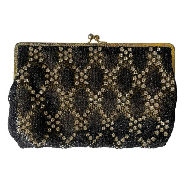 pochette résille noire et strass vintage elephantv