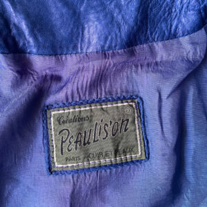 Veste bleue courte en cuir 80s Peaulison vintage Elephant Paris