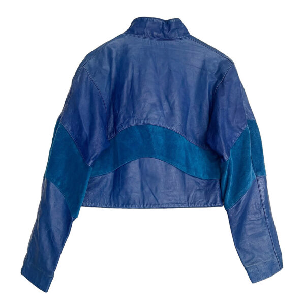 Veste bleue courte en cuir 80s Peaulison vintage Elephant Paris