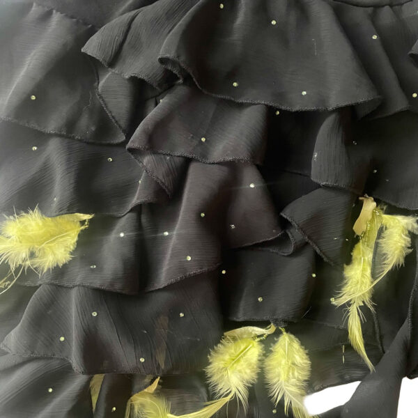 Robe elasthane noire plumes jaunes elephant paris vintage