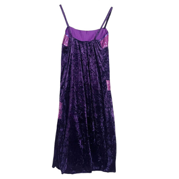 Robe violette panne de velours paillettes Elephant Paris vintage
