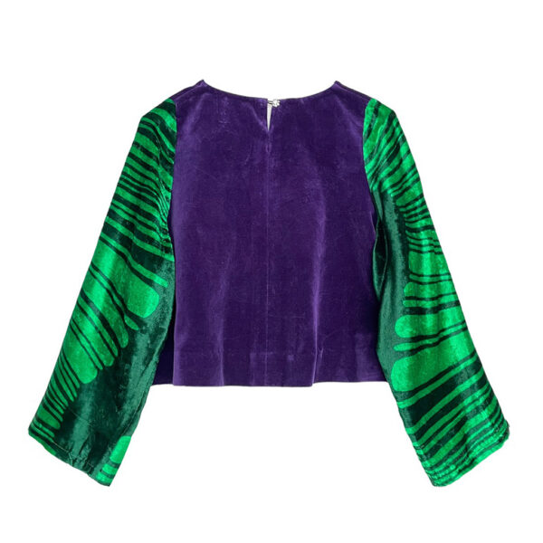 Top trapèze vert et violet coton et soie elephant future couture