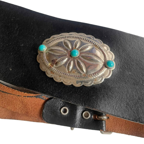 ceinture large cuir turquoise Elephant Paris vintage