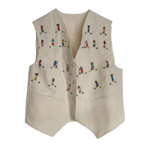 gilet coton brodé François Marot Elephant Paris vintage