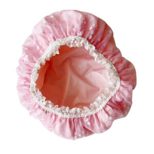 Bonnet de douche rose en vinyl et dentelle Elephant Paris vintage