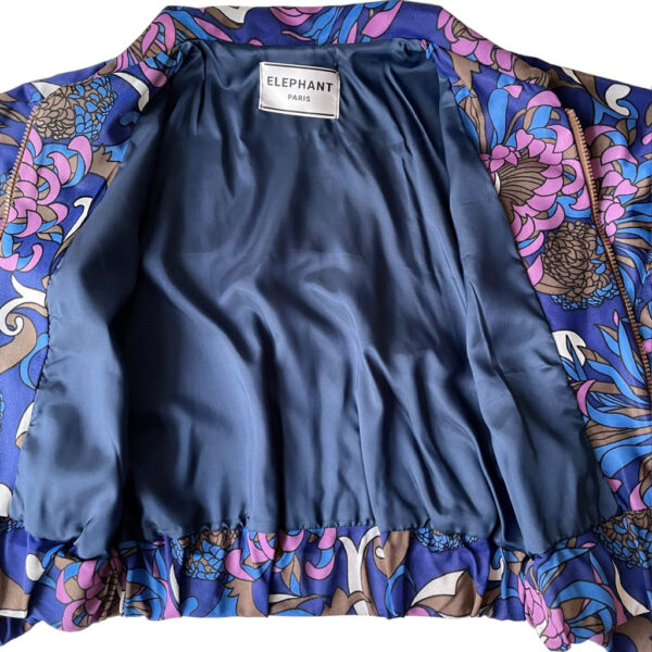 Blouson crop jersey 70s imprimé violet Elephant Paris Couture
