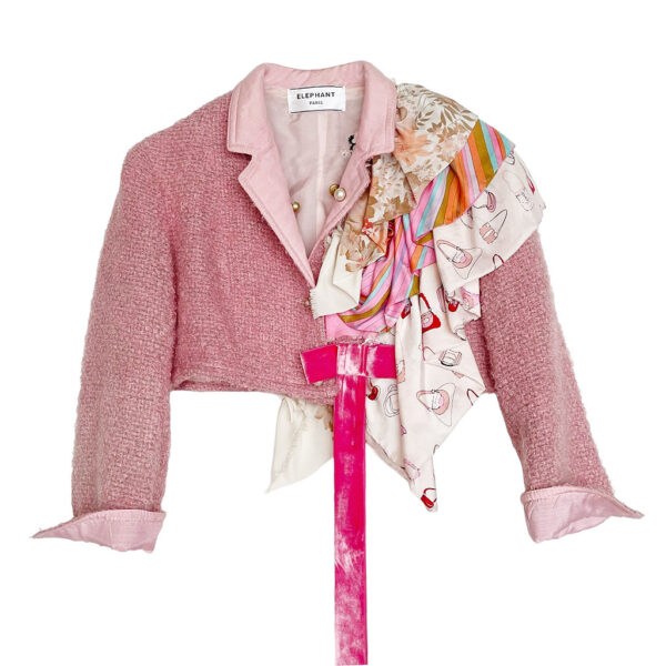 Mini veste tweed rose pastel et soie Elephant Paris upcycling