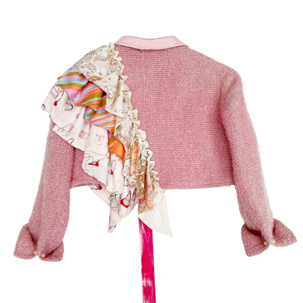 Mini veste tweed rose pastel et soie Elephant Paris upcycling