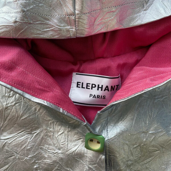 manteau vinyl argent doublé rose Elephant Paris Couture
