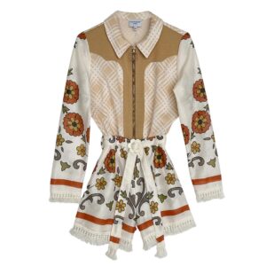 combishort fleurs oranges beige Elephant Paris Couture