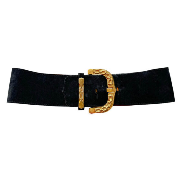 Large ceinture daim noir Leo Isba Elephant Paris vintage
