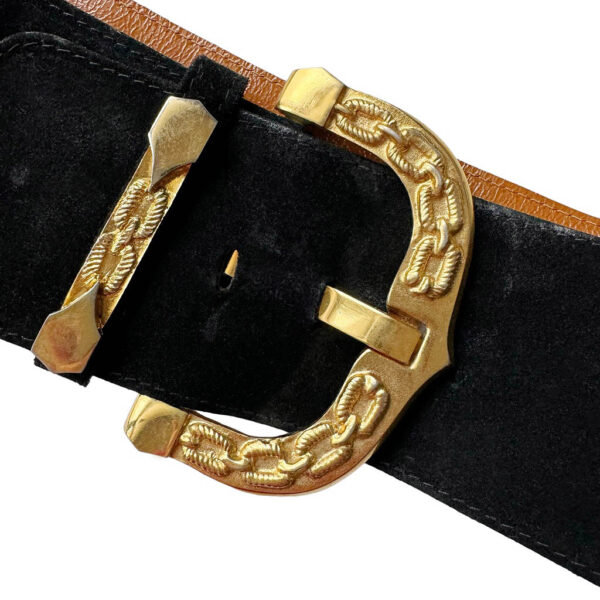 Large ceinture daim noir Leo Isba Elephant Paris vintage