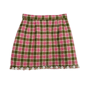 Mini jupe tartan lainage rose vert Elephant Paris Couture