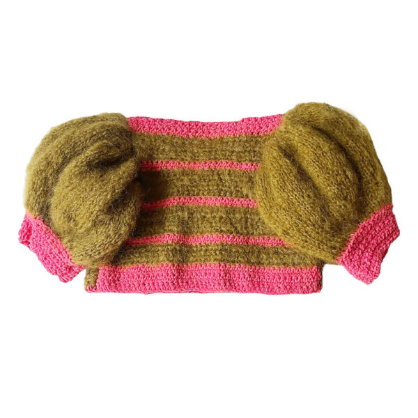 Pull crop crochet kaki fuchsia Elephant Paris Couture