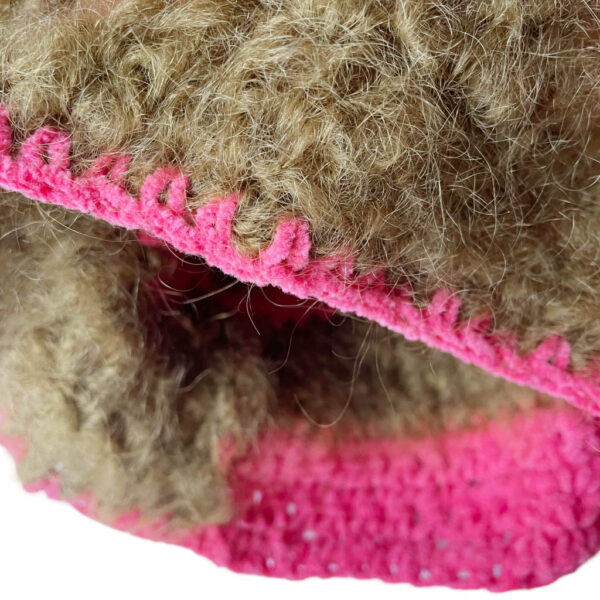 Pull crop crochet kaki fuchsia Elephant Paris Couture