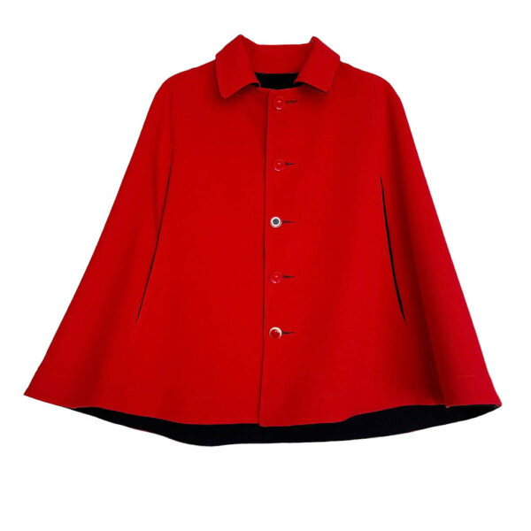 Mini cape rouge marine drap de laine crêpe Elephant Paris Couture