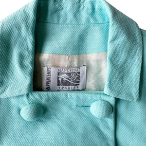 Veste pique de coton turquoise Printemps Elephant Paris Vintage