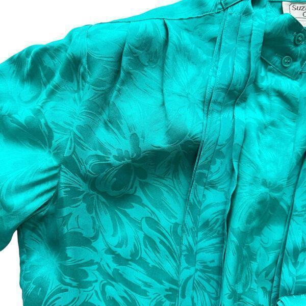 Blouse soie verte 80s Suzy Cheng Elephant Paris Vintage