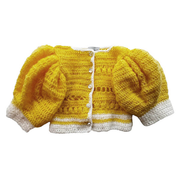 Gilet crop mohair crochet jaune Elephant Paris Design
