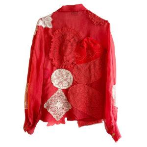 Blouse organza soie rouge brodee Elephant Paris Design