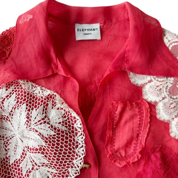 Blouse organza soie rouge brodee Elephant Paris Design