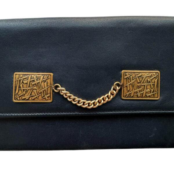 Pochette cuir marine et or 70s Elephant Paris Vintage