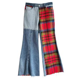 Flare 6 poches tartan denim Elephant Paris Design