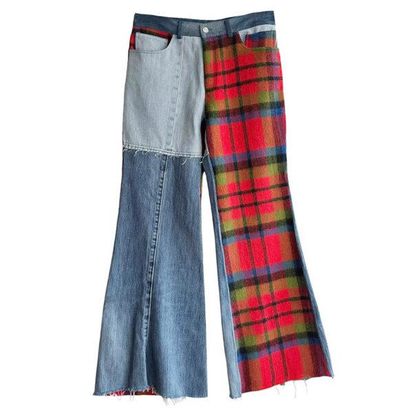 Flare 6 poches tartan denim Elephant Paris Design