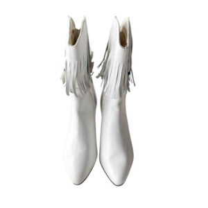 Bottes blanches cuir franges Elephant Paris Vintage