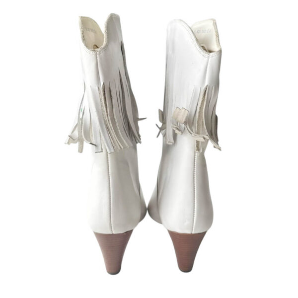 Bottes blanches cuir franges Elephant Paris Vintage